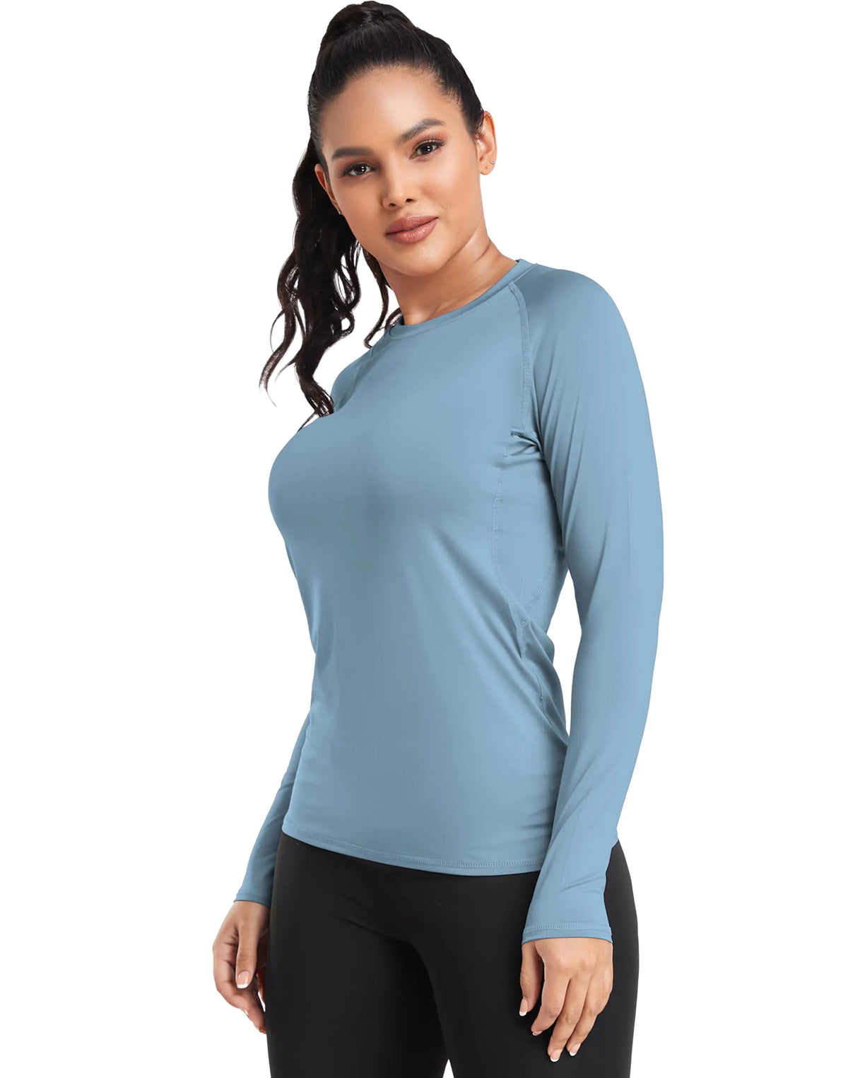 TELALEO 4 Pack Women's Compression Shirt Long Sleeve Performance Workout Baselayer Athletic Top Sports Gear Large Long Sleeve-black+grey+blue+purple Rieworkes