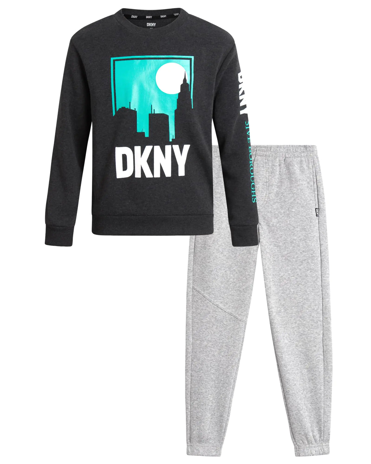 DKNY Boys Active Joggers Set - 2 Piece Ultra Soft Fleece Pullover Hoodie Sweatshirt and Jogger Sweatpants for Boys (4-12) Size 8 Dark Grey Heather Mimarta