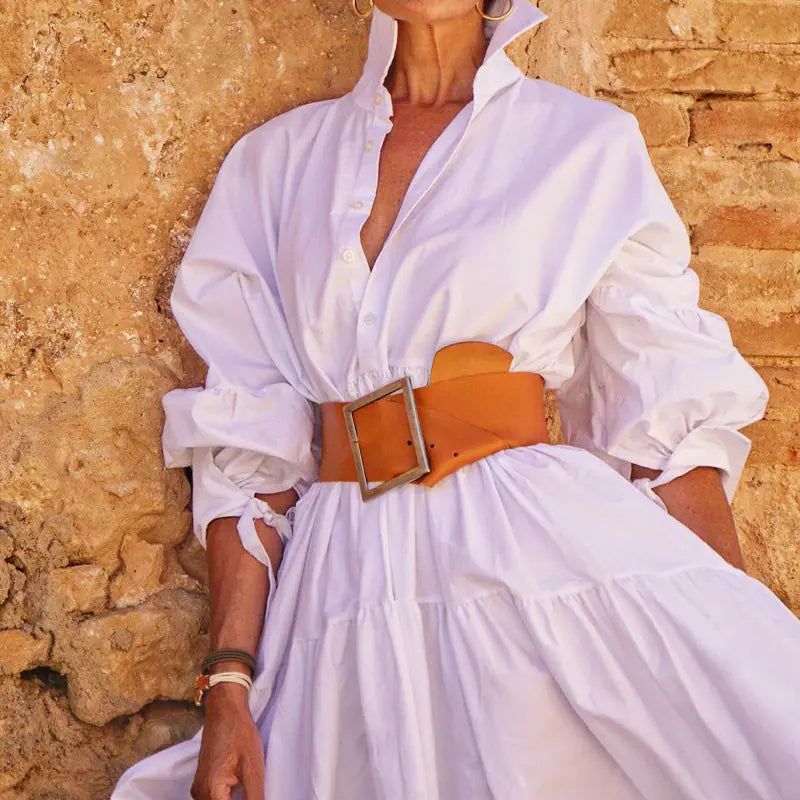 Elegant Women's Long-sleeved Lapel Dress Mimarta