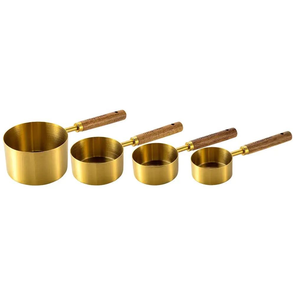 Wooden Handle Stainless Steel Measuring Cups Set Rieworkes