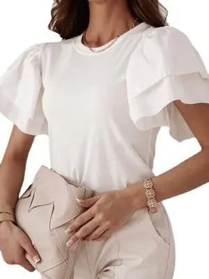 Office Lady Elegant O-Neck Solid Simple Blouse Rieworkes