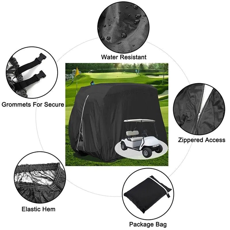 Waterproof Golf Cart Cover Zipper 4 Passenger EZ GO Club Car Yamaha Elastic Hem Rieworkes