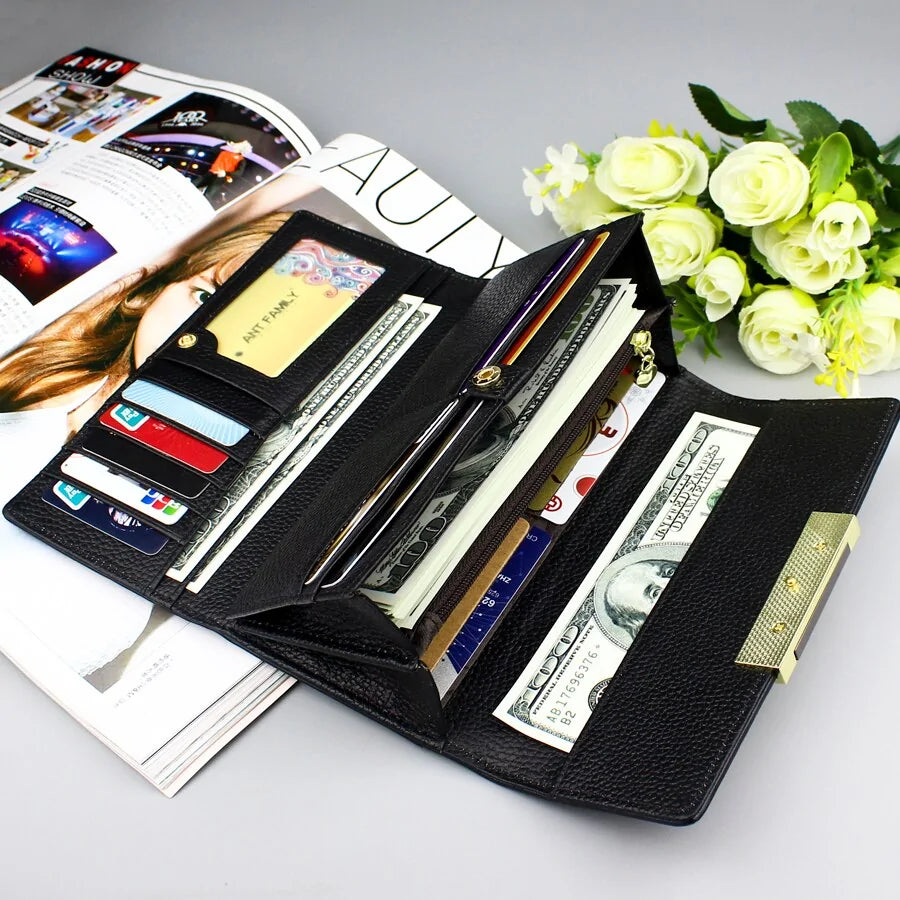 Genuine Leather Women's Wallet: Large Capacity, 3 Fold, Luxury Snake Skin Design in Black Rieworkes