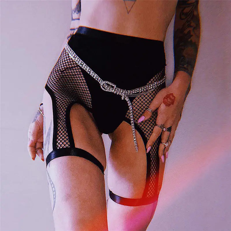 High-Waisted Sheer Panel Leggings with Cutouts Mimarta