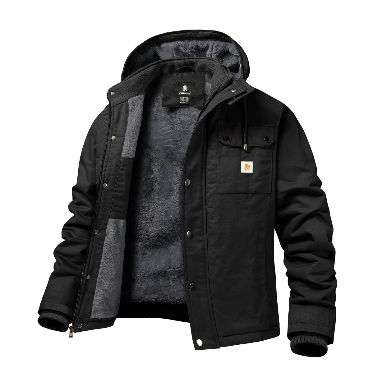 CHEXPEL Mens Fall and Winter Utility Jacket Relaxed Fit Work Coat Jacket Fleece Lined Hooded canvas Jacket Mimarta