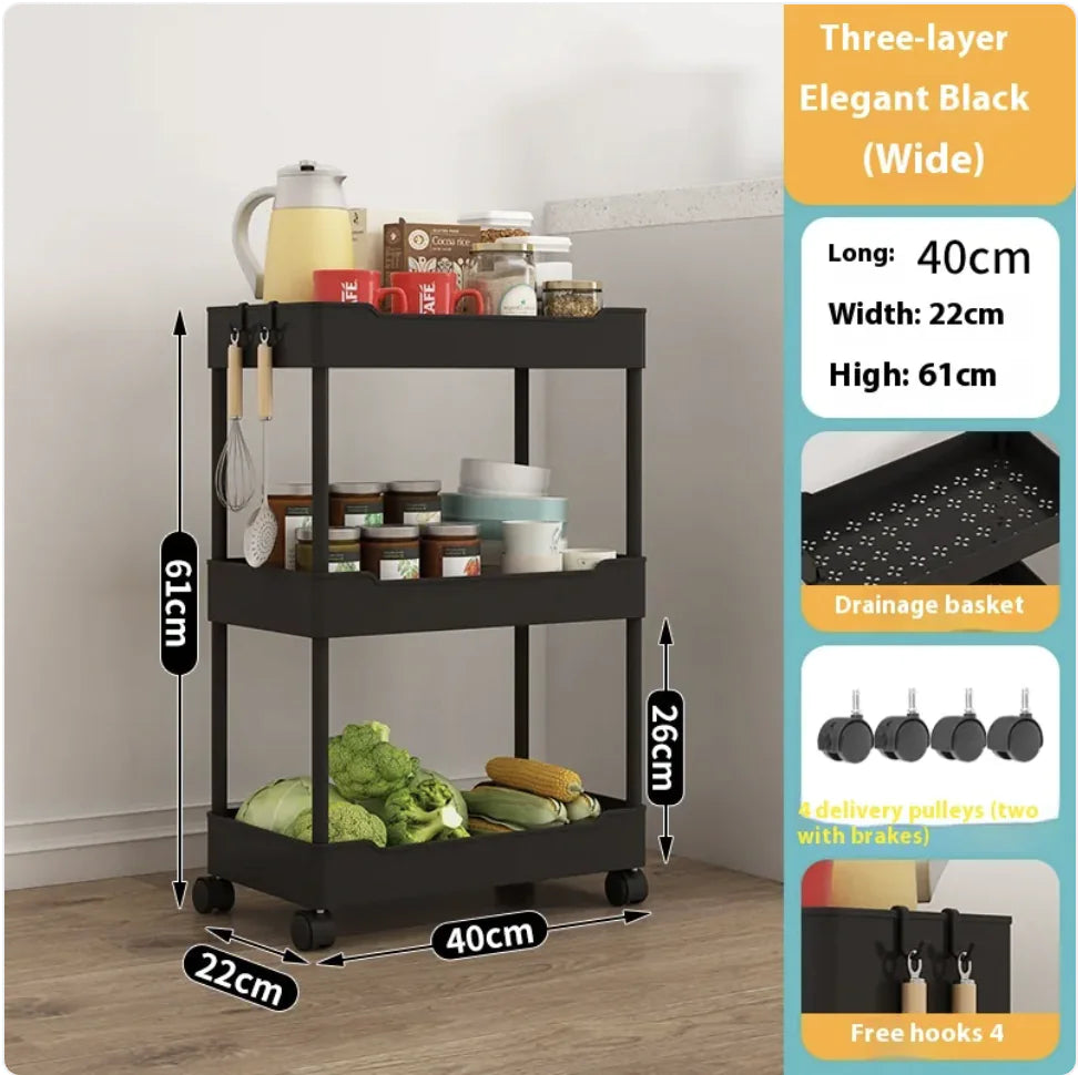 Multi-Tier Kitchen Floor Standing Storage Cart Rieworkes