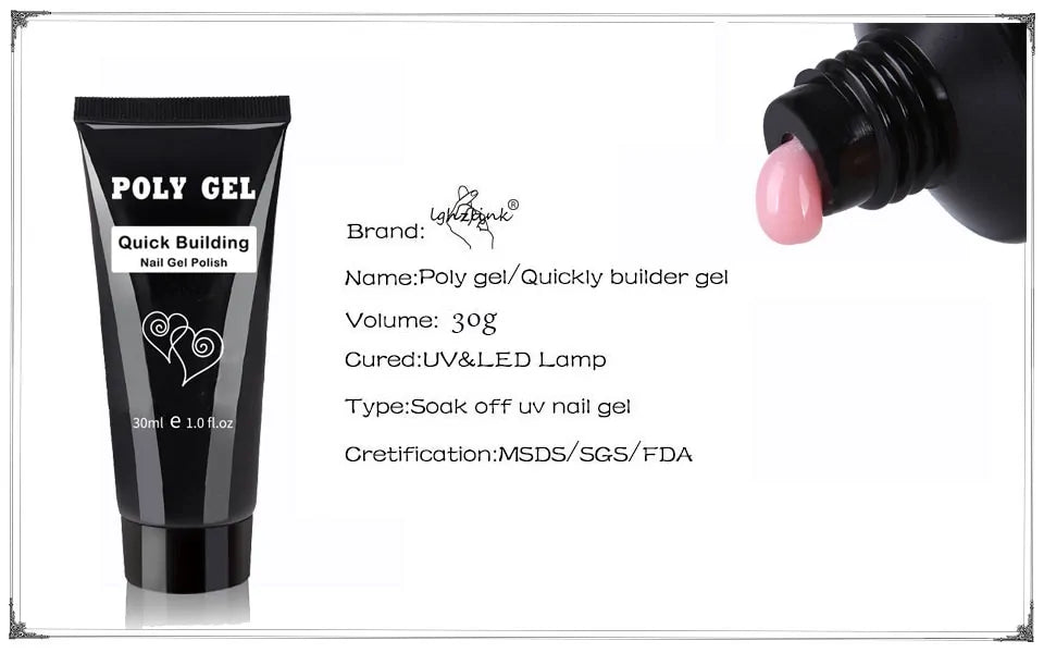 French Nail Art Poly Gel Kit with UV Brush and Nail Tips Rieworkes