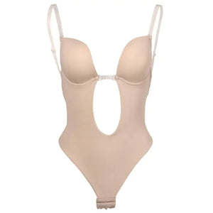 Women Sexy U Plunge Backless Bodysuit Deep V-Neck Seamless Thong Bottom Underwear Padded Push Up Body Shapewear Top for M6CD Rieworkes