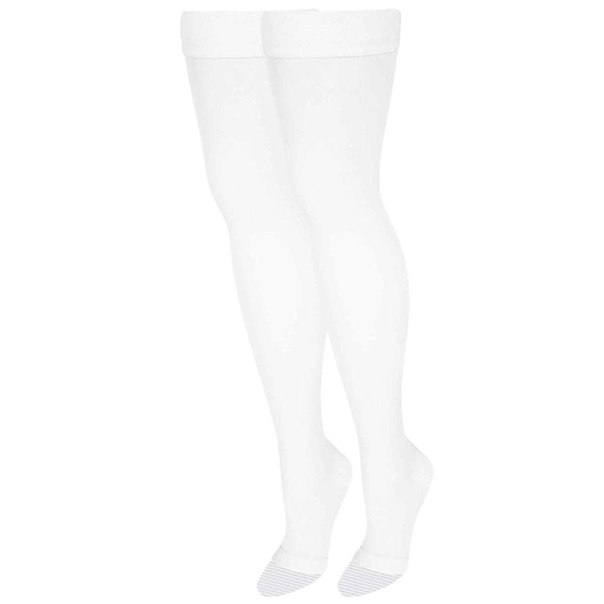 NuVein Medical Compression Stockings 20-30 mmHg Support Women & Men Thigh Length Hose Open Toe White Large Rieworkes