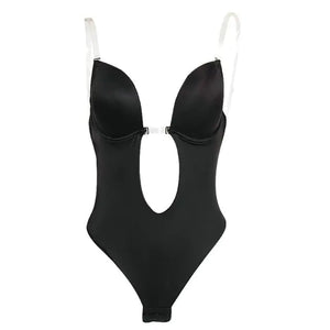 Women Sexy U Plunge Backless Bodysuit Deep V-Neck Seamless Thong Bottom Underwear Padded Push Up Body Shapewear Top for M6CD Rieworkes