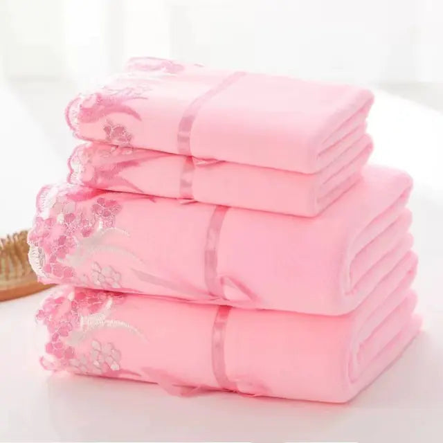 Luxury Lace Embroidery Microfiber Towel Set (1+1 PCS) Mimarta