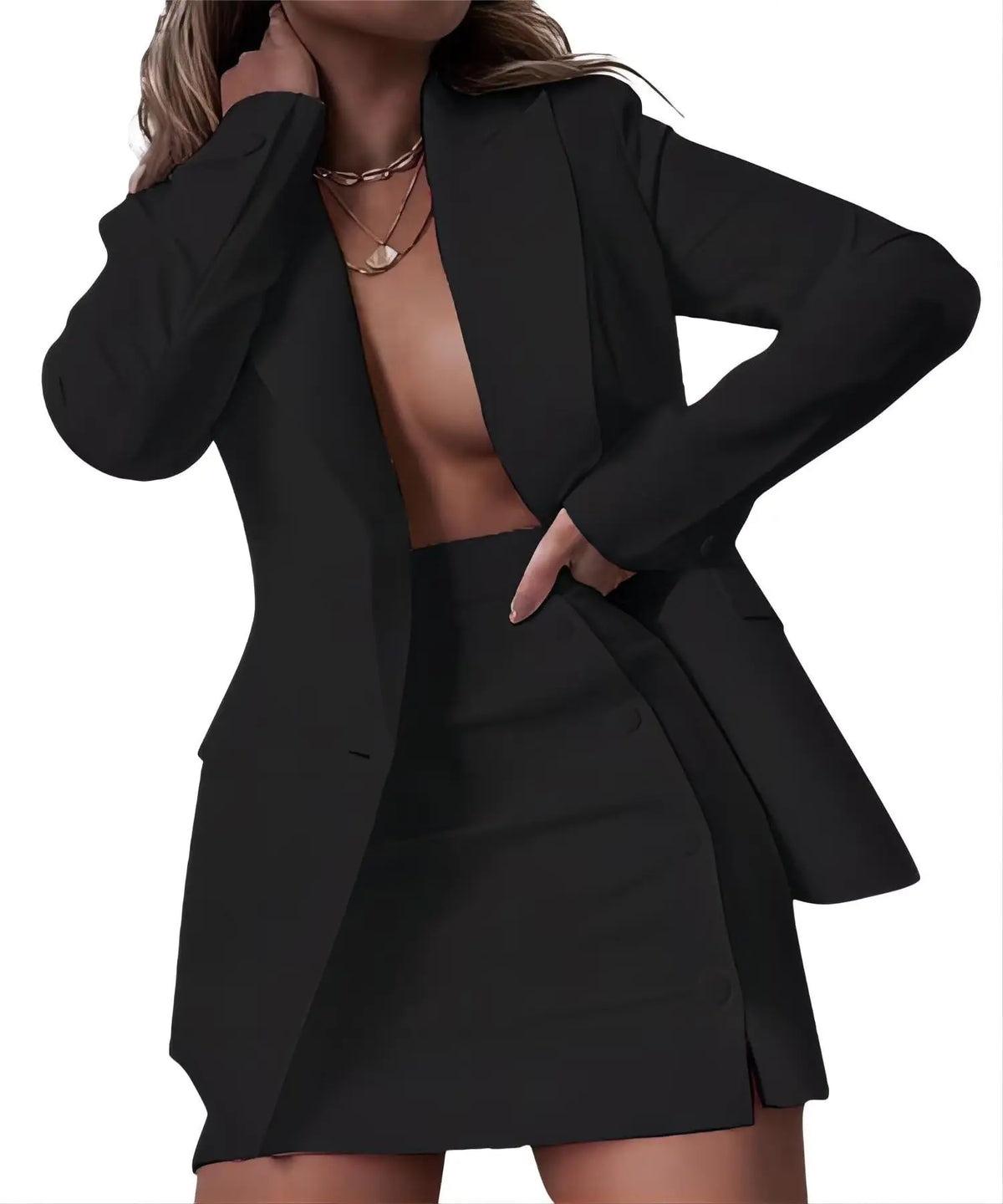 LROSEY Womens Suits 2 Piece Set Outfits Professional Office Work Long Sleeve and Blazer Mini Skirt Black Mimarta