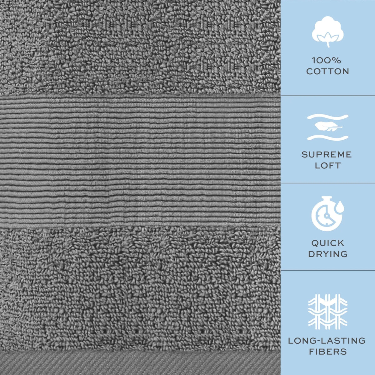Resort Collection Soft Hand Towels 16x27 in 6 Pack Smoke Grey Luxury Hotel Rieworkes