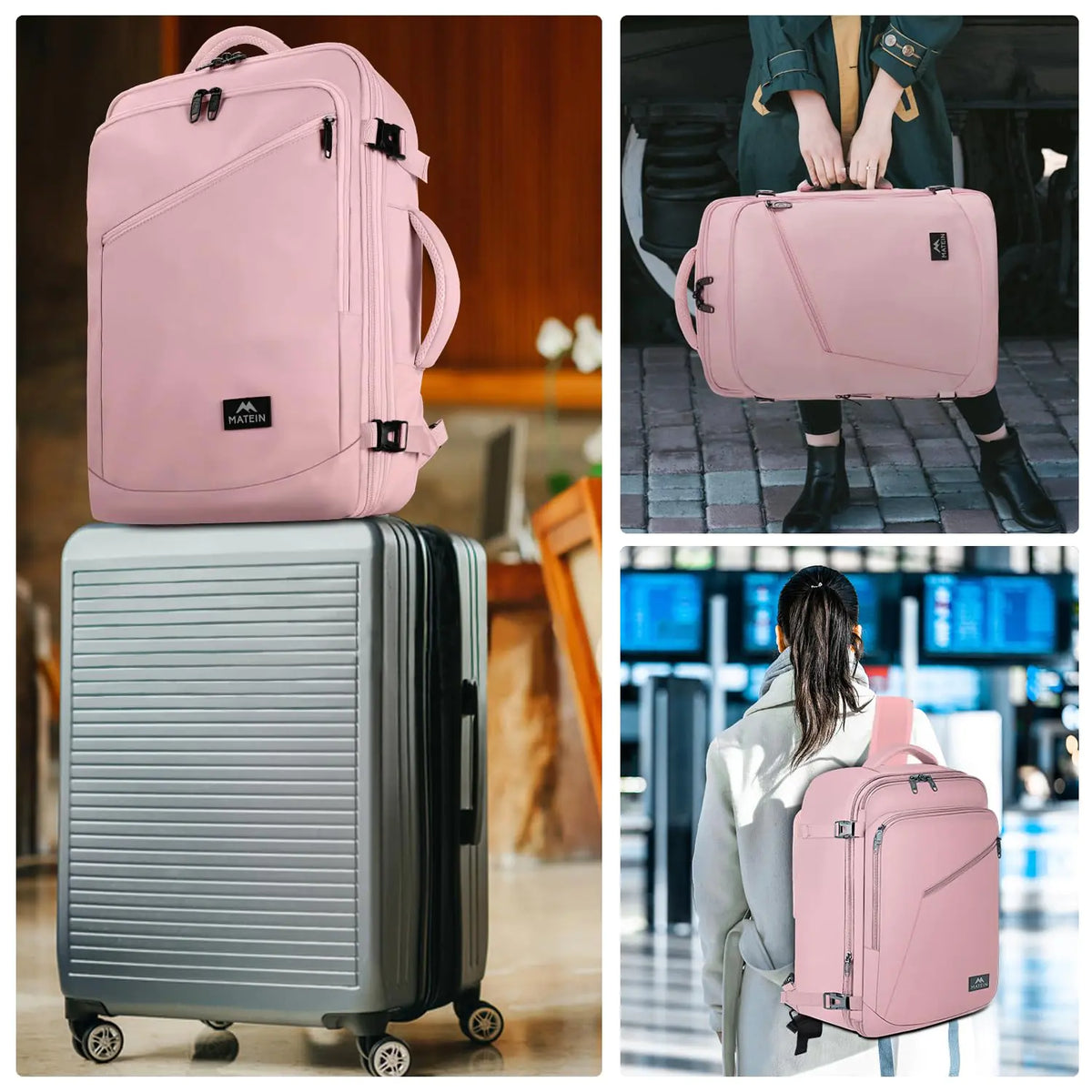 MATEIN Pink Travel Backpack for Women, Large Backpack Airline Approved, Expandable Carry on Backpacks, 35L Convertible Suitcase, Weekender Back Pack for Hiking Sport Gym, Gift for Traveler X-Large Rieworkes