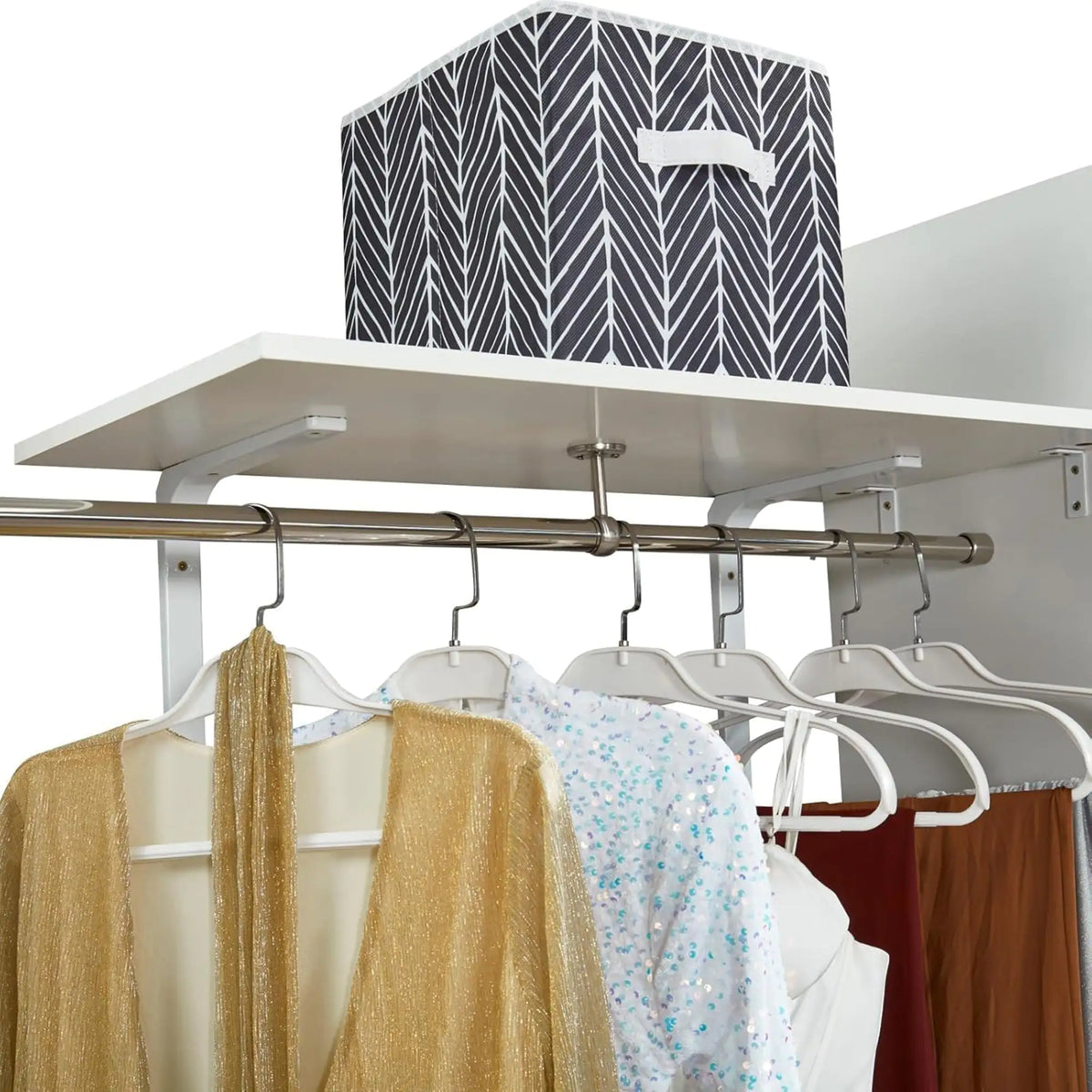 306 Closet Organizer System with Closet Shelves Wall Mounted, White Clothing Racks for Hanging Clothes, Clothes Organizer with Closet Drawers, Wooden Wardrobe Closet System with Hanging Rod Rieworkes