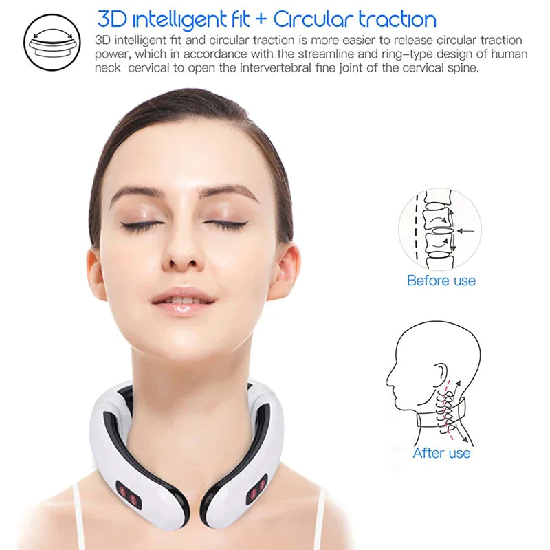 Electric Cervical Pulse Neck Massager Muscle Relax Massage Magnetic Therapy US Rieworkes