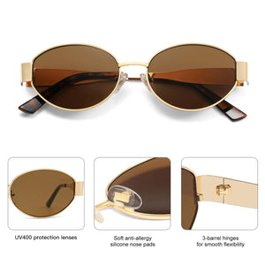 SOJOS Retro Oval Sunglasses for Women Men Trendy Sun Glasses Classic Shades UV400 Protection SJ1217 Gold/Grey Rieworkes