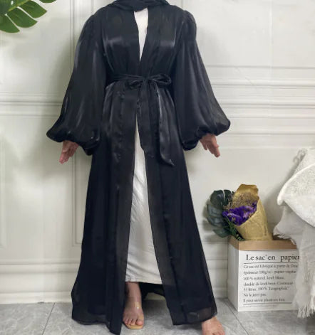 Shiny Silk Lace-Up Cardigan Robe Mimarta