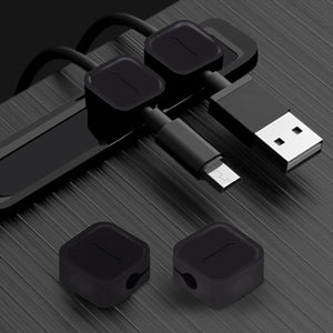 OYE 4 Pieces Magnetic Cable Holder Clips Cable Clips Management Cord Organizer for Max.5mm Wires Desk Top Wall Cord USB Cable Power Wire Mose Cable Black (Fits Max.5mm) Rieworkes