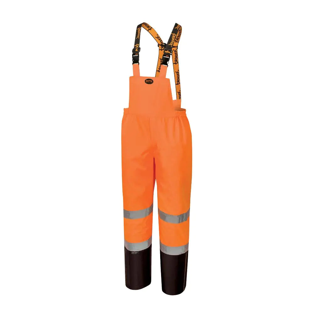 Pioneer Hi Vis Ripstop Waterproof Bib Pants/Overalls for Men - Reflective Safety Work Rain Pants - High Visibility Orange Mimarta