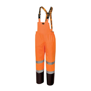 Pioneer Hi Vis Ripstop Waterproof Bib Pants/Overalls for Men - Reflective Safety Work Rain Pants - High Visibility Orange Mimarta