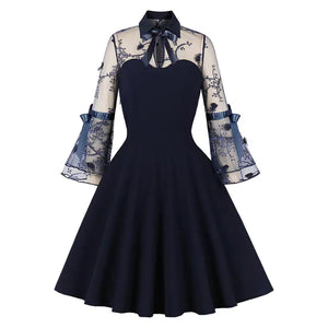 Elegant 1950s Embroidered Mesh Retro Party Dress Mimarta