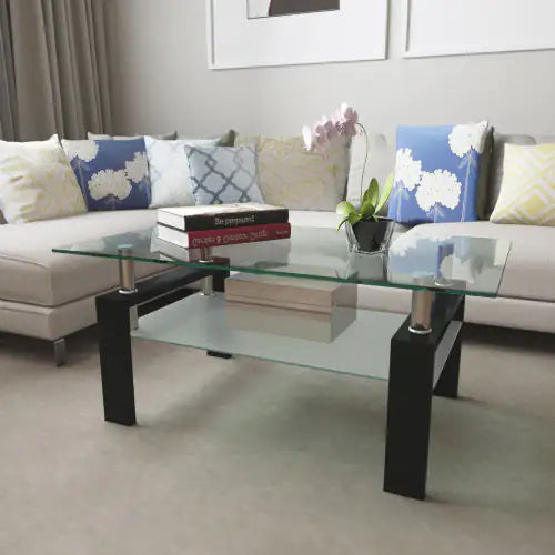 Rectangle Black Glass Coffee Table, Clear Coffee Table, Modern Side Center Tables For Living Room, Living Room Furniture Rieworkes
