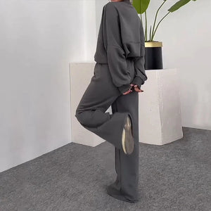 BASIC Solid Color Zip Sweater and Trousers Suit for Women Rieworkes