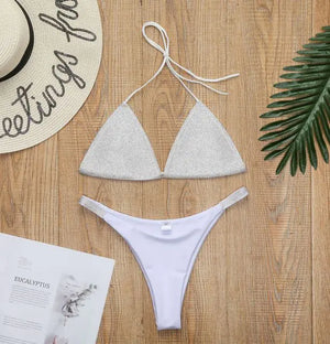 Luxury Women's Bikini Set with Rhinestones and Halter Neck Mimarta