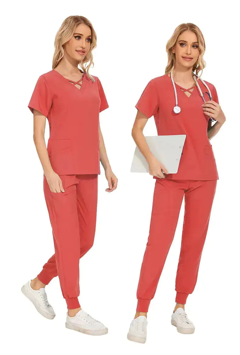Stretch Women Slim Fit Scrubs Medical Uniforms Set Rieworkes