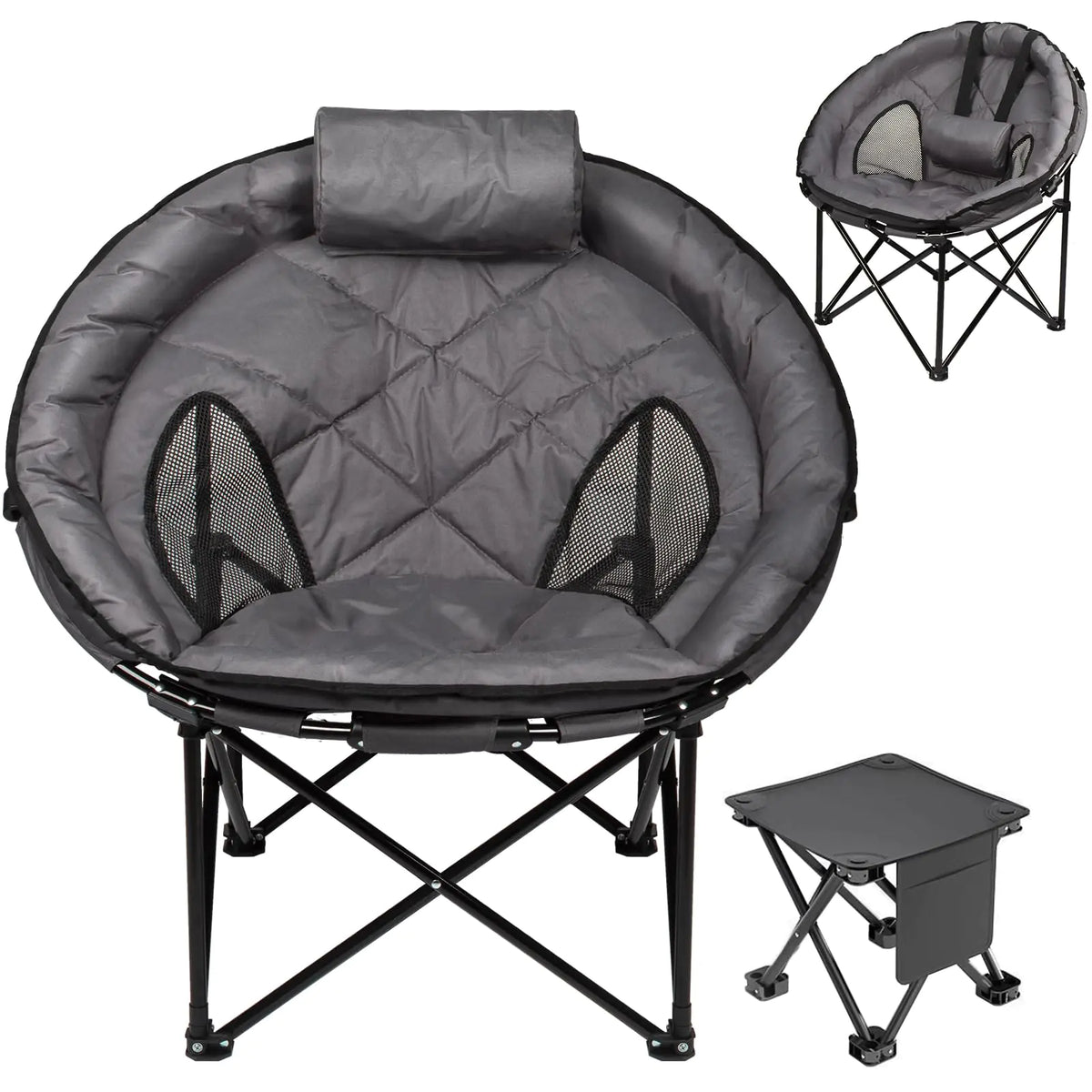Moon Camping Chairs for Adults with Adjustable Lumbar/Headrest & Footrest Thick Padded Moon Camp Chair Moon Round Camping Chair Folding Camping Chair Outdoor for Camp Lawn Hiking Grey Mimarta