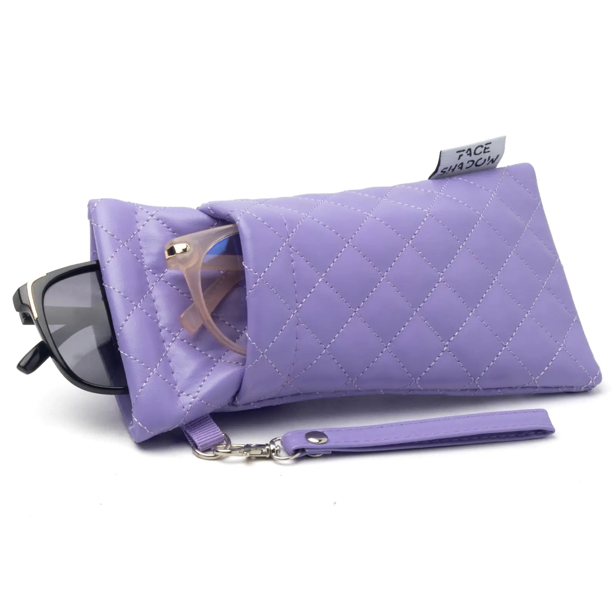 Face Shadow Double Glasses Case Soft Eyeglass Case For Women Men Squeeze Top Sunglasses Case With Cleaning Cloth Pu Purple Rieworkes