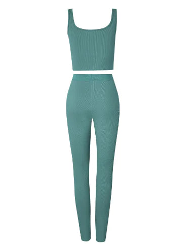 Gym Crop Tank Top Leggings Set Rieworkes