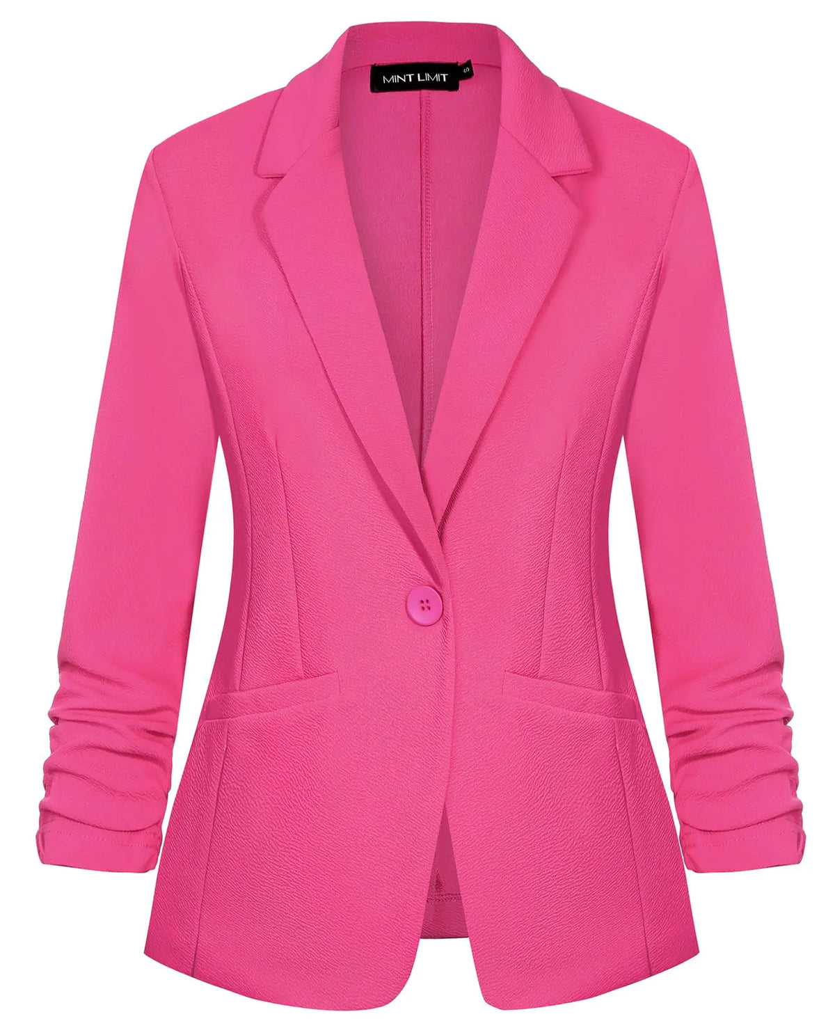 MINTLIMIT Womens Casual Pink Blazer 3/4 Stretchy Ruched Sleeve Suits Jacket Dressy Lapel Open Front Blazer Suit Formal Work OfficeS Rieworkes