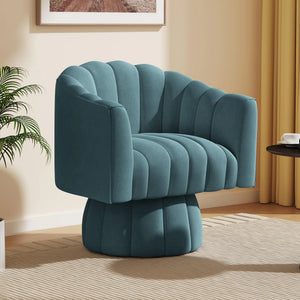 Accent Chair Mid Century 360 Degree Swivel ChairModern Lounge Sofa Round Barrel Chair with Wide UpholsteredFluffy Velvet Fabric Chairs for Home Sofa Living Room/Bedroom/Waiting Room (Blue) Mimarta