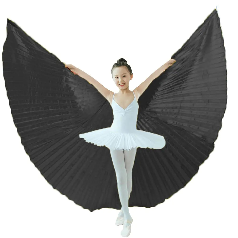 Tefrica Womens Professional Belly Dance Wings with Sticks Halloween Carnival Performance Accessories (Black Kids) Mimarta