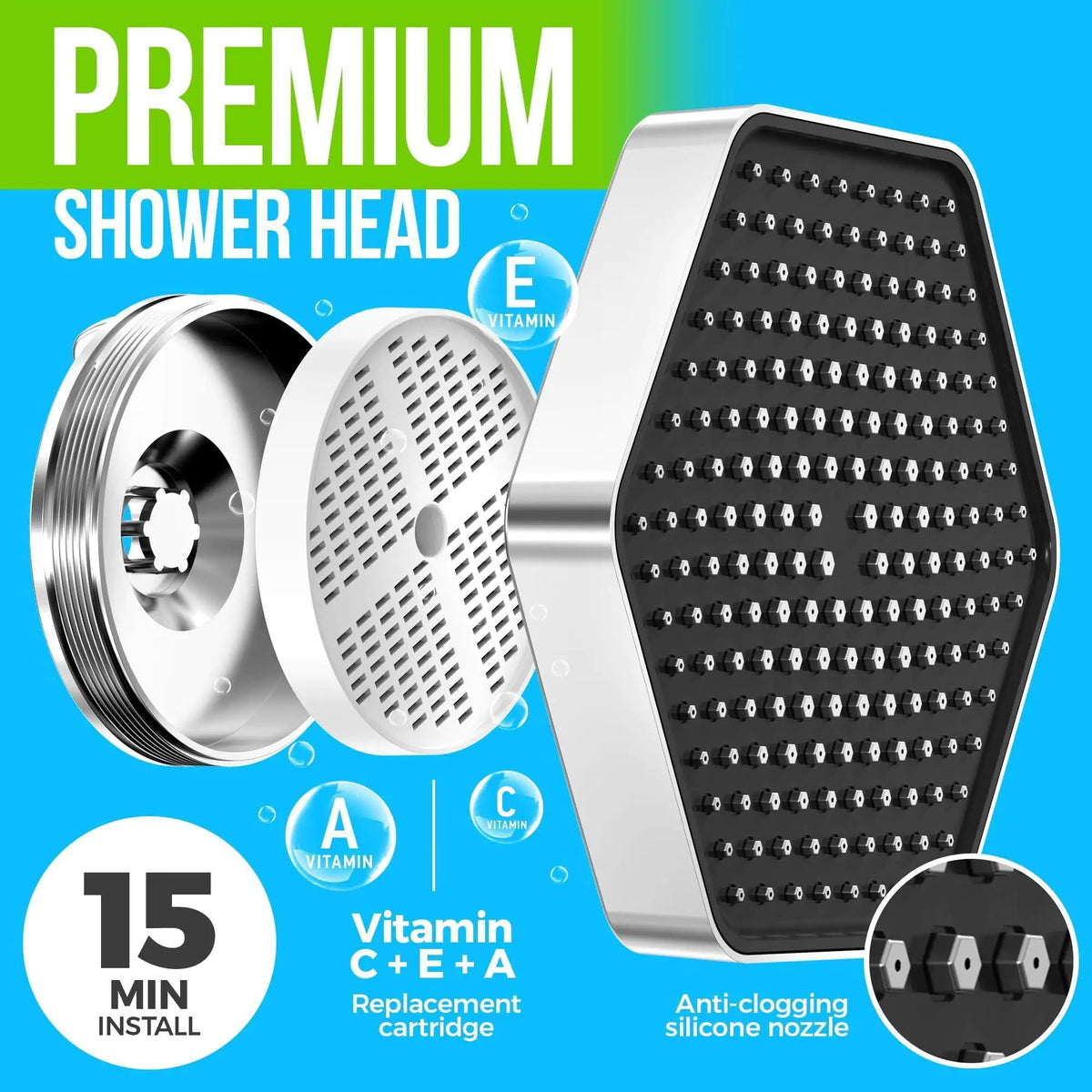 Luxury Filtered Shower Head High Pressure Rain Showerhead with Vitamin C E A Rieworkes