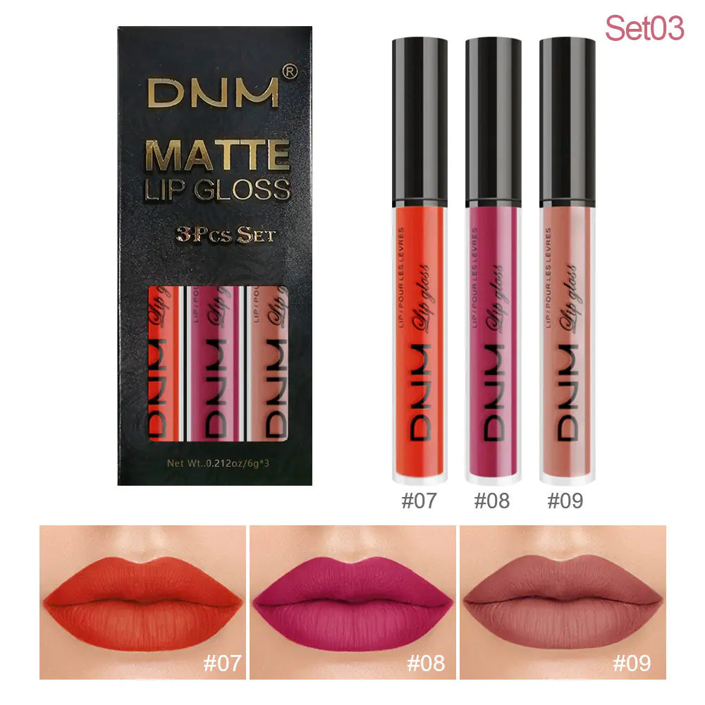DNM Non-Stick Lip Gloss 3-Piece Set - Matte Metallic Mimarta
