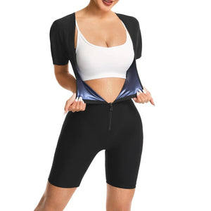 Vigorix Sauna Suit for Women Sweat Vest Waist Trainer 3 in 1 Full Body Shaper Workout Slimming Suit with Sleeve Shorts (blue XL) Mimarta