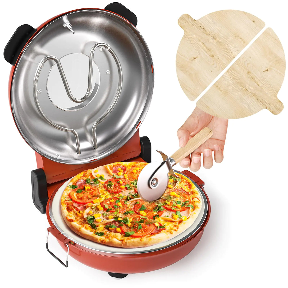 TMEDW Electric Pizza Oven 12 inch Portable Pizza Oven Indoor Countertop Pizza Maker with Wooden Pizza Paddles & Pizza Cutter Mimarta