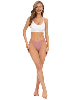voenxe Seamless Lace Thongs for Women No Show Thong Underwear,Lady Breathable Comfort Panty Soft Laser Cut Undie,Tanga,5-Pack Coffee X-Small Rieworkes