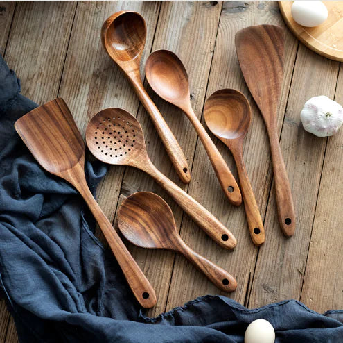 7-Piece Wooden Kitchen Utensil Set (One Set) Mimarta