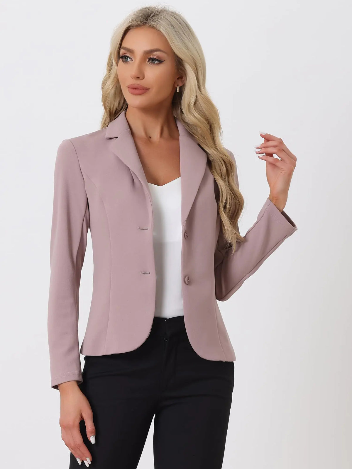 Allegra K Women's Work Office Blazer Stretch Lapel Collar Long Sleeve Jacket Suit Blazer X-Large Dusty Pink Rieworkes