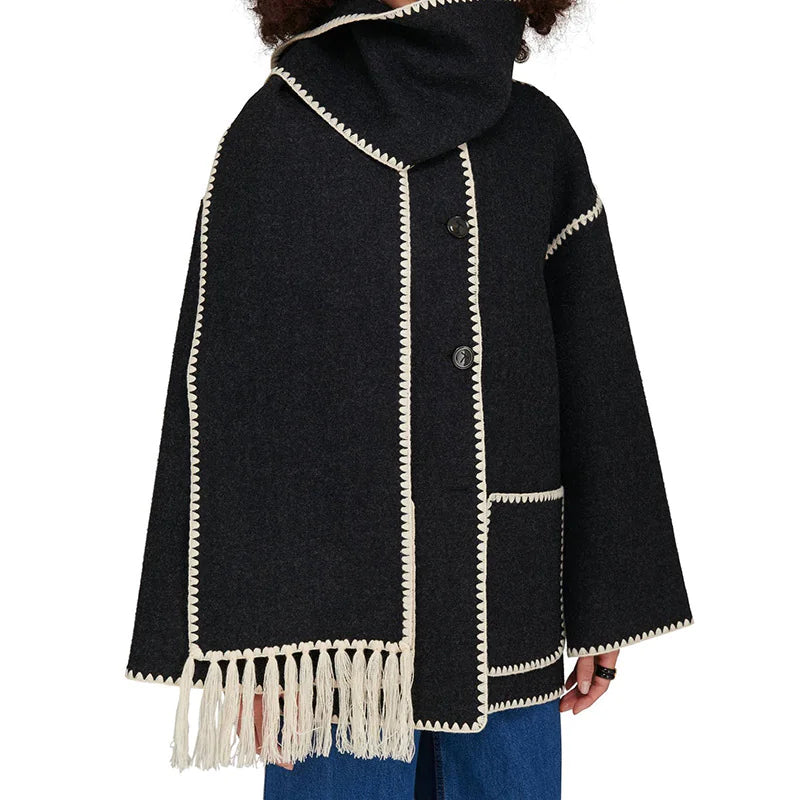 Women's Thick Woolen Coat with Scarf Rieworkes