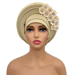 Stunning Floral Auto Gele Headwraps - 2024 New African Turban for Elegant Weddings & Parties Rieworkes