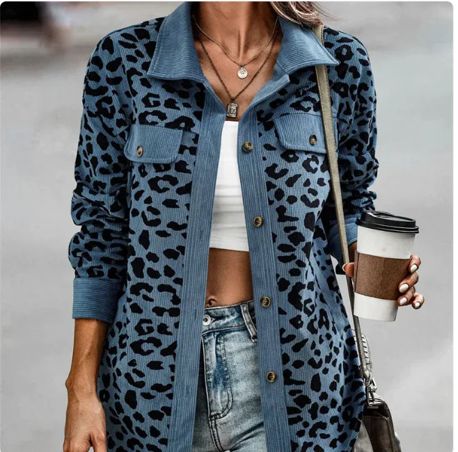 Chic Leopard Print Long Sleeve Jacket for Women Rieworkes