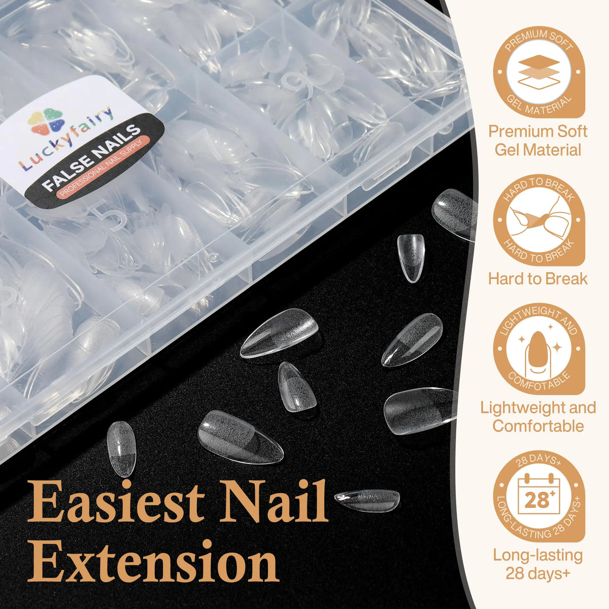Short Almond Gel x Tips, 504pcs Pre-buff Point Almond Nail Tips Gel x Half Matte Short Almond Acrylic Nails for Nail Salon Almons Shape Press On Nails, 12 Sizes Luckyfairy False Nails C1-Point Almond Rieworkes
