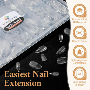 Short Almond Gel x Tips, 504pcs Pre-buff Point Almond Nail Tips Gel x Half Matte Short Almond Acrylic Nails for Nail Salon Almons Shape Press On Nails, 12 Sizes Luckyfairy False Nails C1-Point Almond Rieworkes