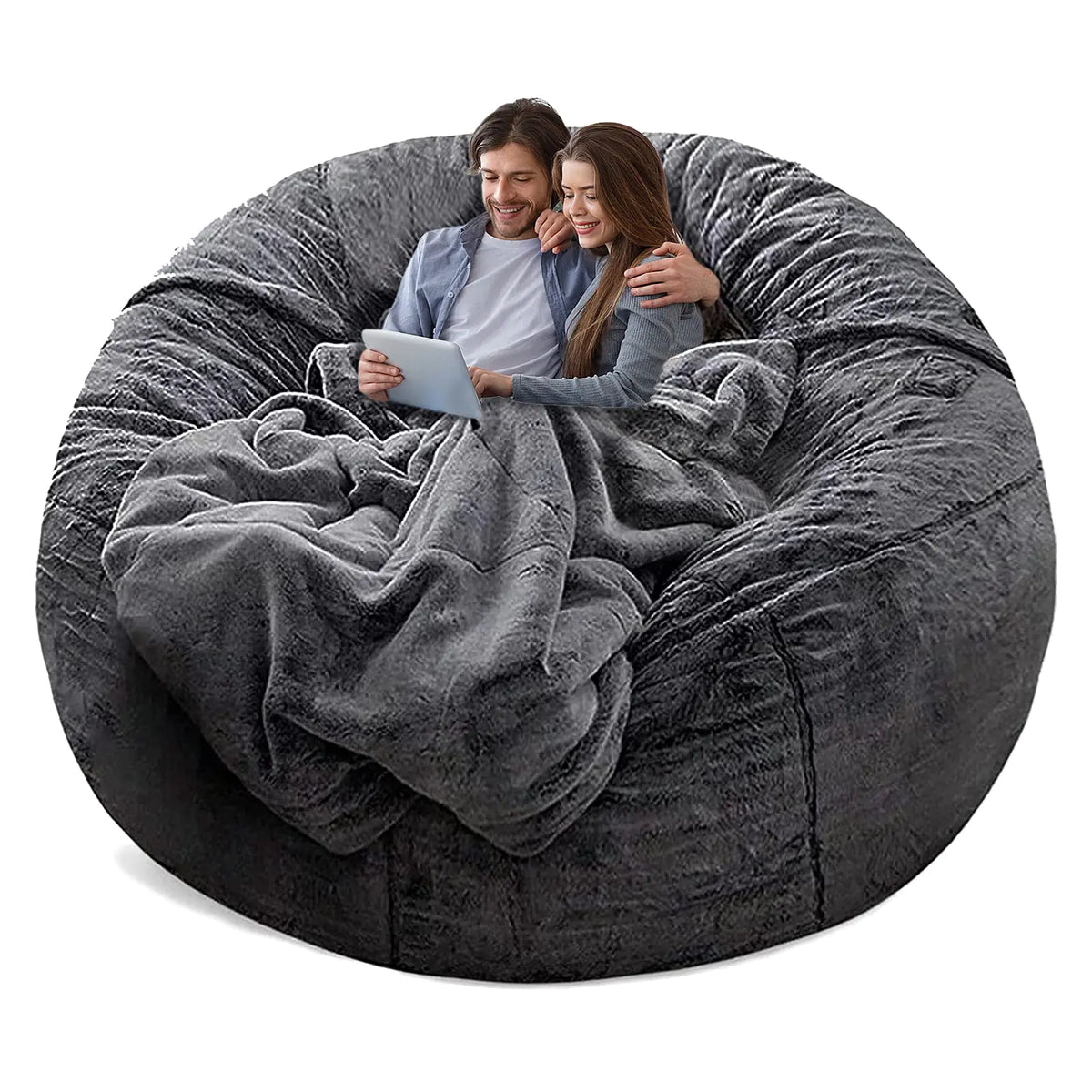 YudouTech Bean Bag Chair Cover(Cover OnlyNo Filler)Big Round Soft Fluffy PV Velvet Washable Bean Bag Lazy Sofa Bed Cover for AdultsLiving Room Bedroom Furniture Outside Cover5ft dark grey. Rieworkes