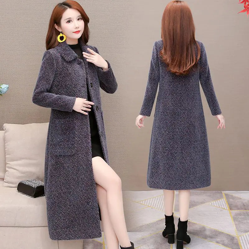 Mid-Length Padded Imitation Mink Fleece Coat for Women Mimarta